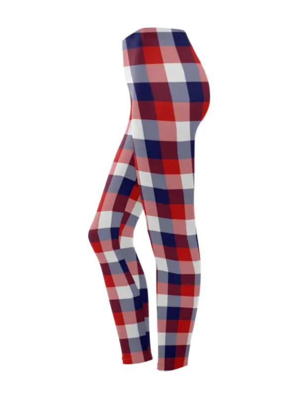 Contrast Color Plaid Leggings