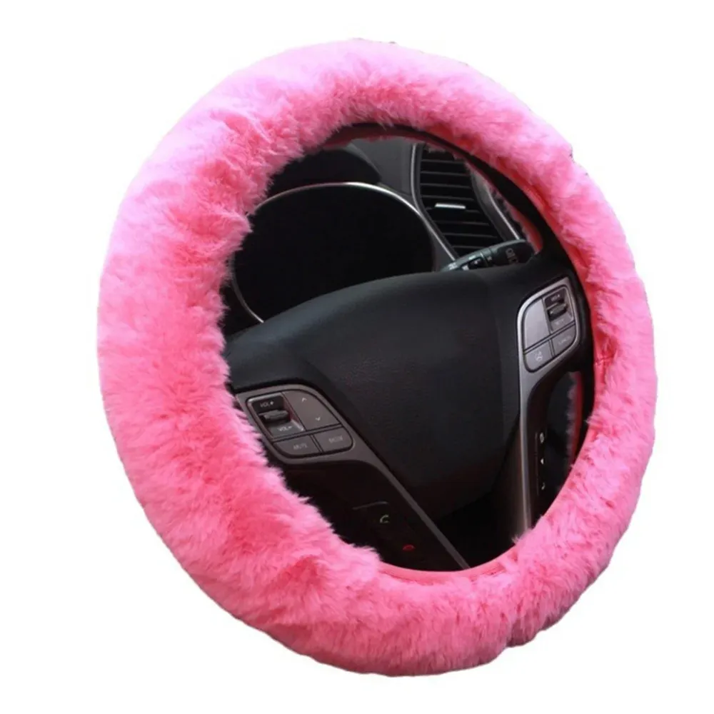 Lady'S Pink Plush Steering Wheel Cover