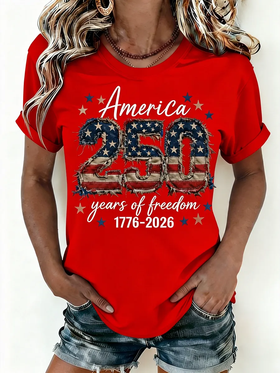 Women's America 250 Years of Freedom 1776-2026 Flag T-Shirt