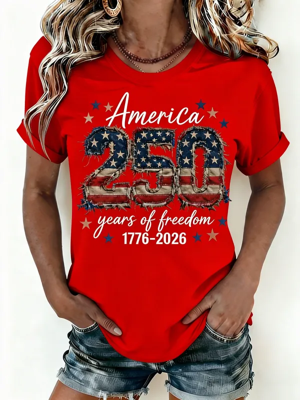 Women's America 250 Years of Freedom 1776-2026 Flag T-Shirt