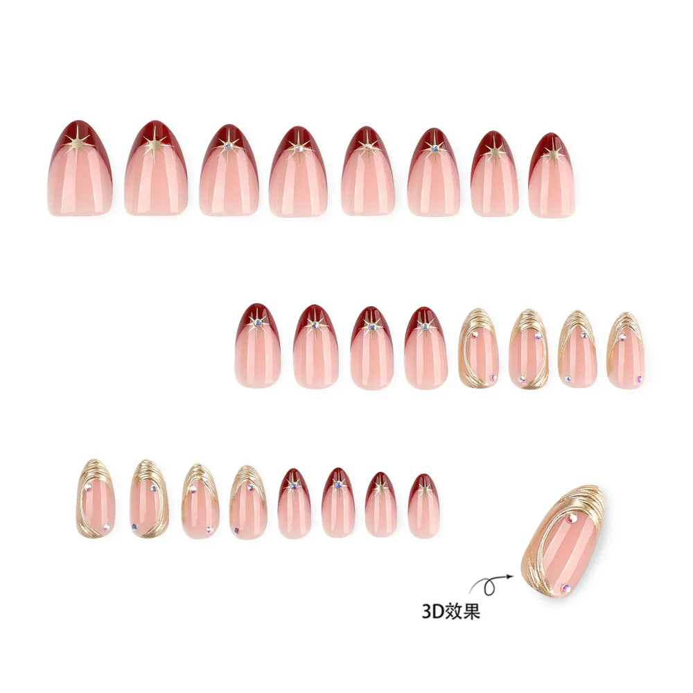 Nailhour 24Pcs Autumn Gilded Medium Almond Press On Nails