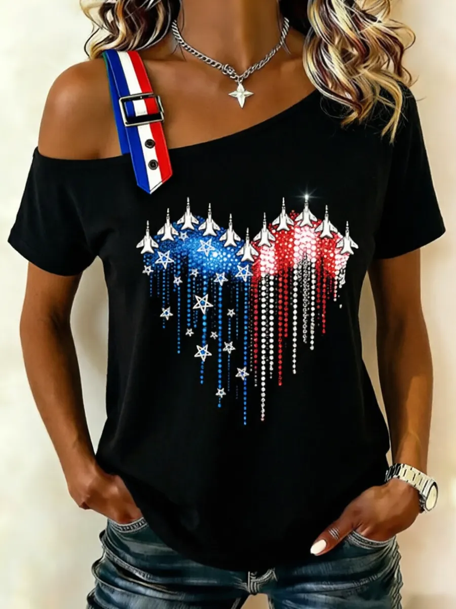 Ladies' Slanted Shoulder Patriot Commemorative Short Sleeved Shirt