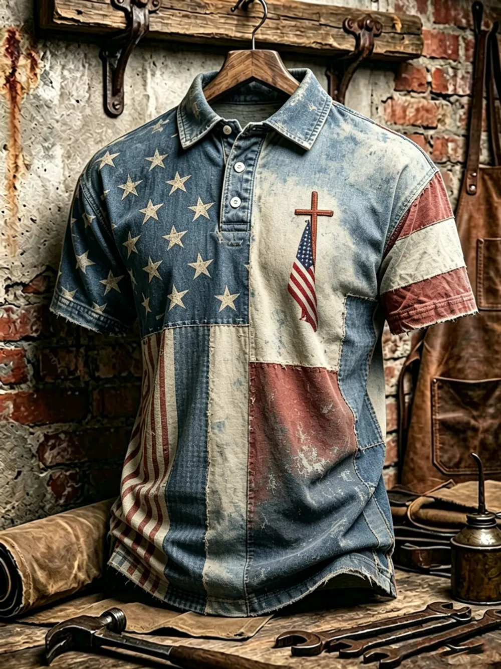 Men'S Casual 250Th Anniversary Celebration Of The Founding Of The United States, Patchwork, Contrasting Color Personalized Printed Polo Shirt