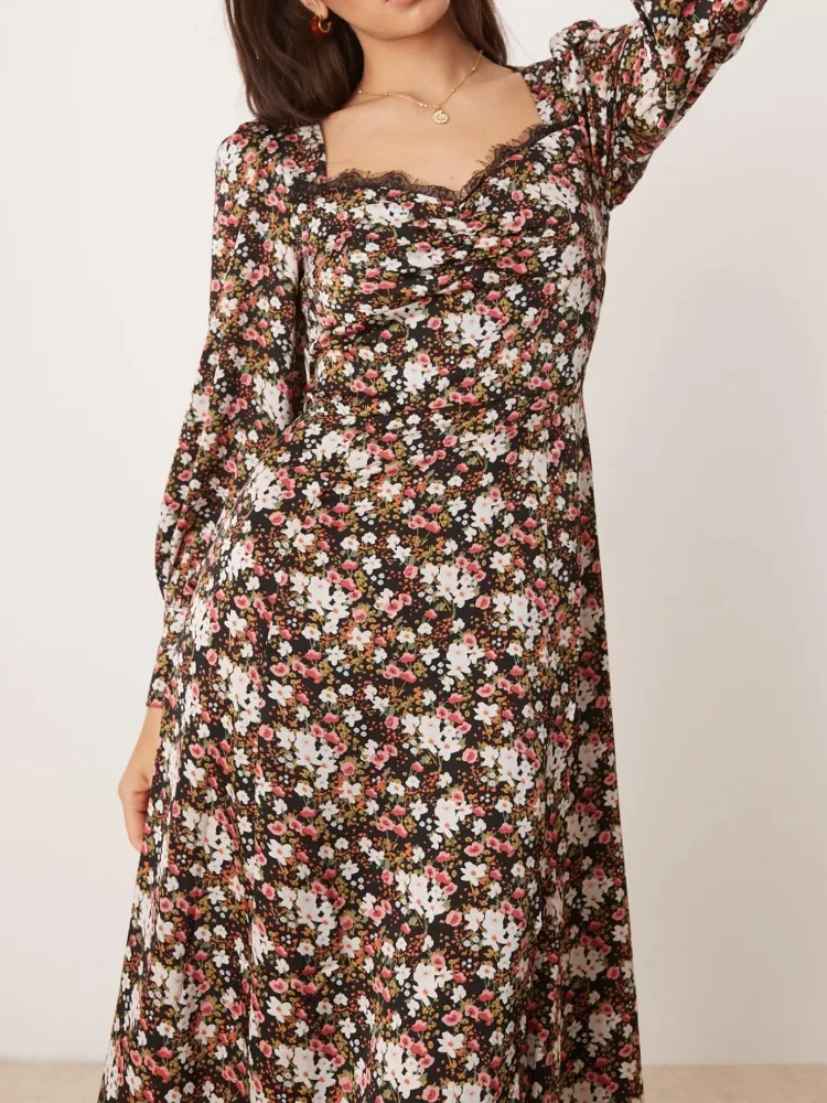 Slit Floral Midi Dress
