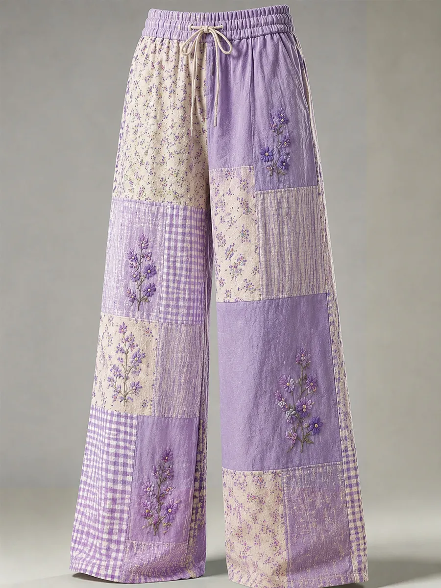 Women's Floral Print Embroidered Palazzo Pants