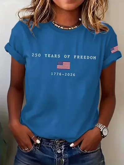 Women's Casual USA 250th Celebration Print Short Sleeve T-shirt