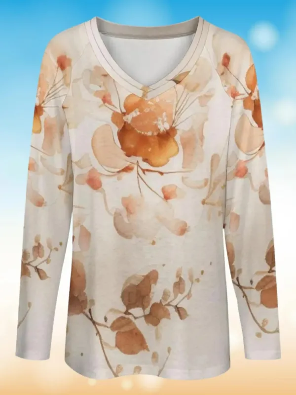 Casual Watercolor Long Sleeve T-Shirt