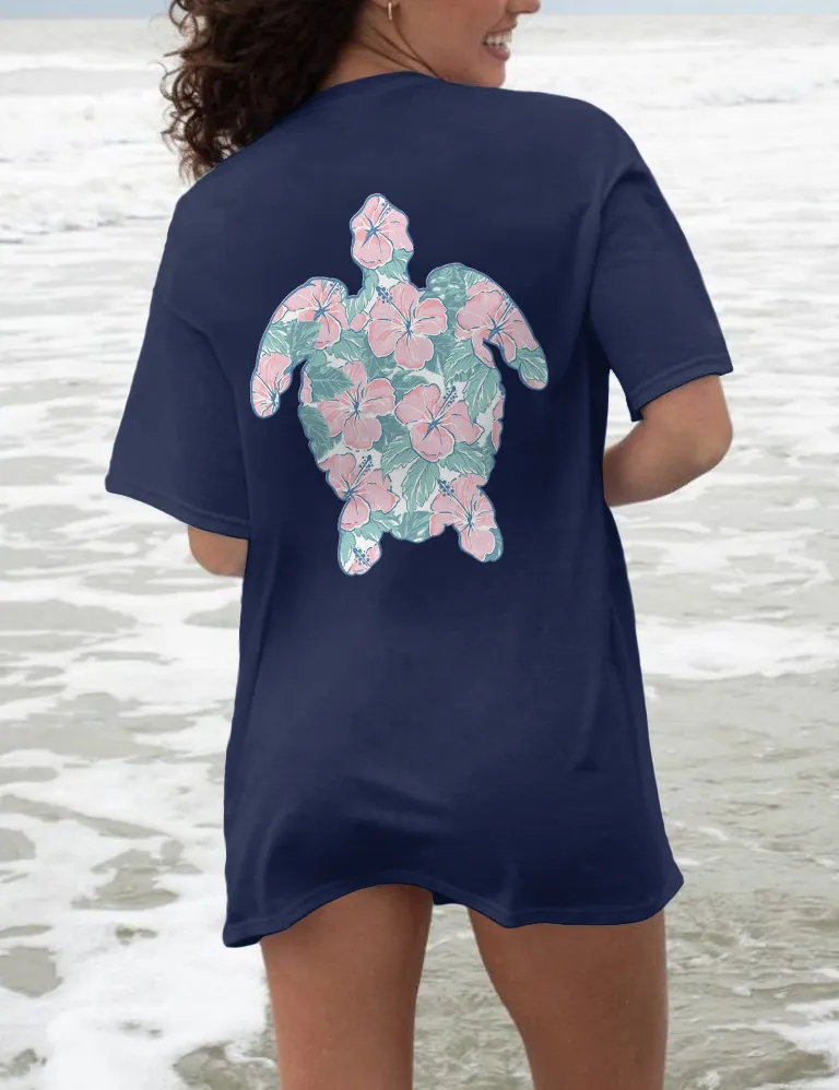 Turtle And Flower Graphic T-Shirt
