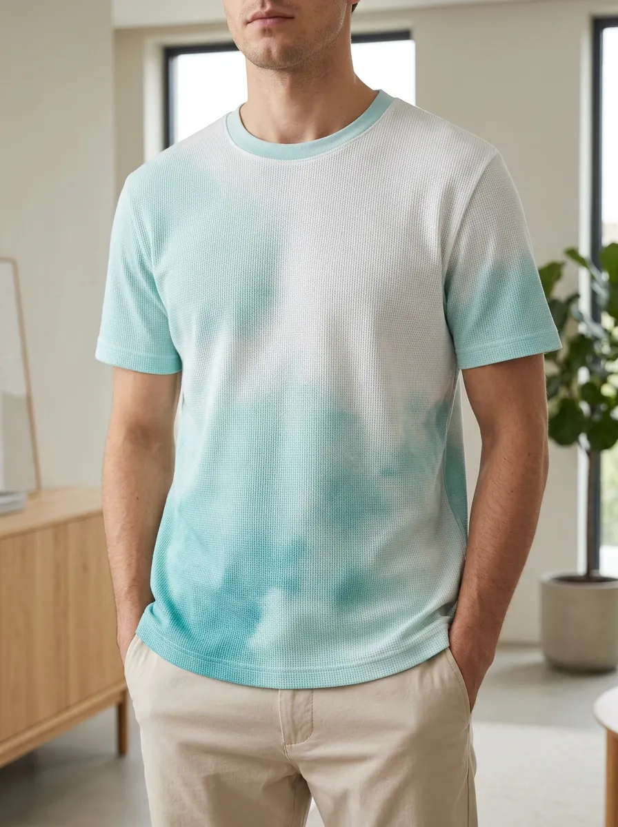 Men's Casual Summer Tie-dye Waffle Knit Signature Crew Neck T-Shirt