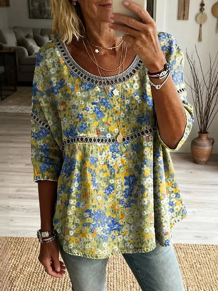 Women's Retro Casual Floral Print T-shirt