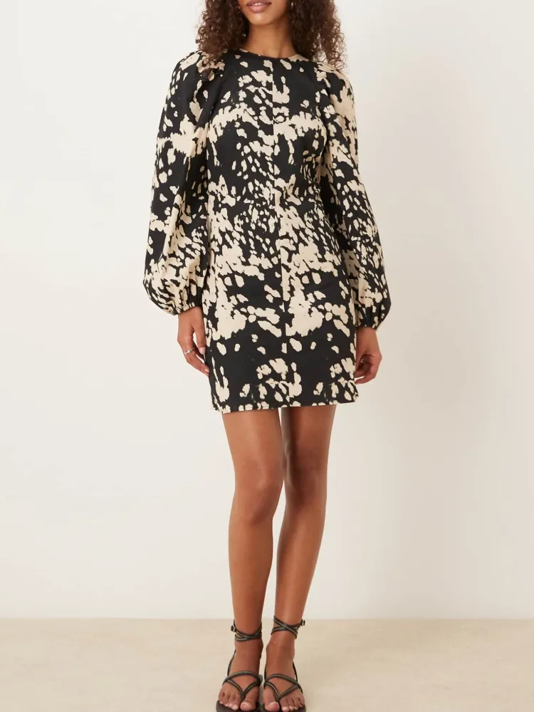 Tied Back Print Crew Neck Dress