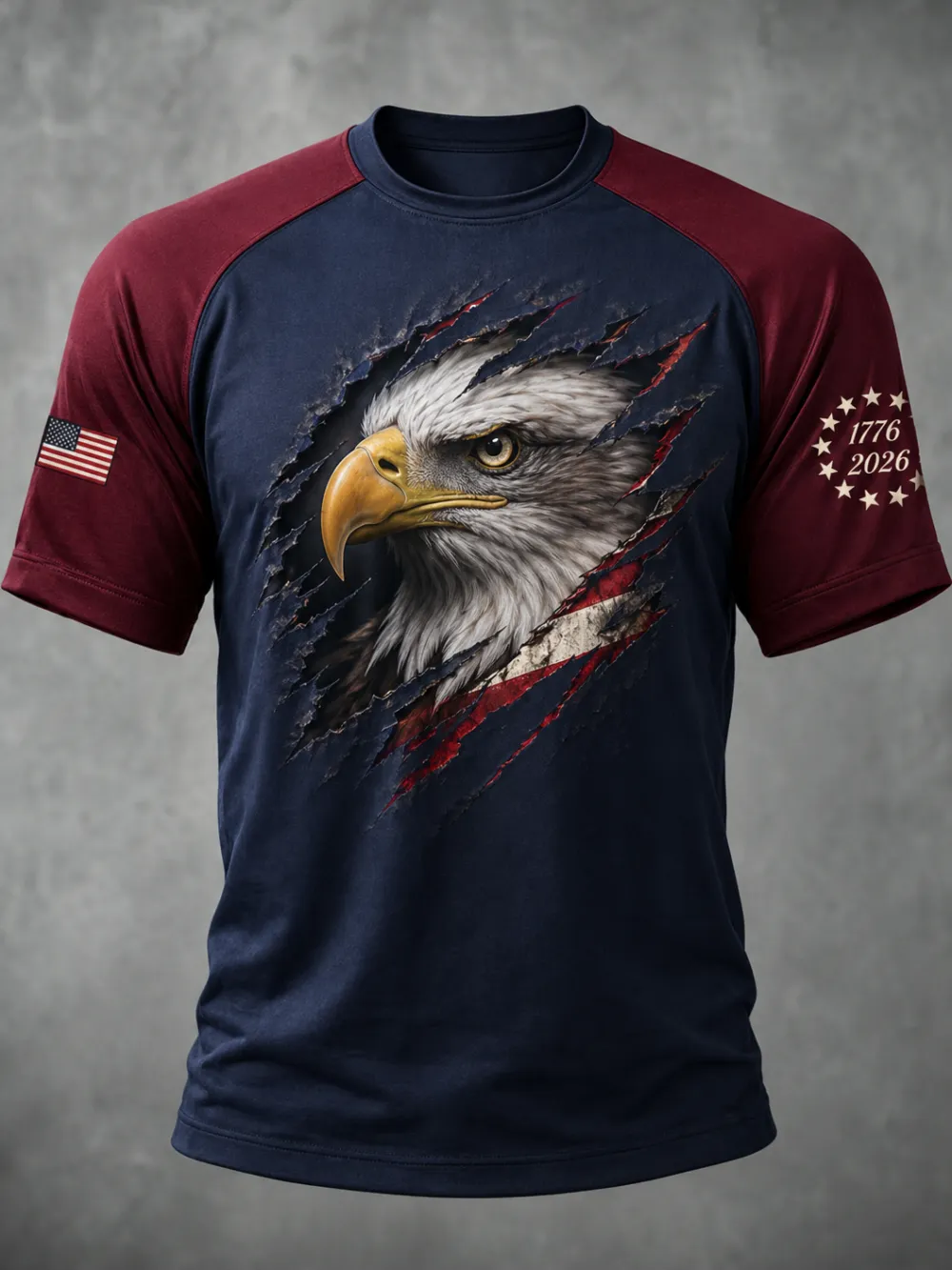Men's 3D Ripped American Flag Bald Eagle Graphic T-Shirt - toughguywear