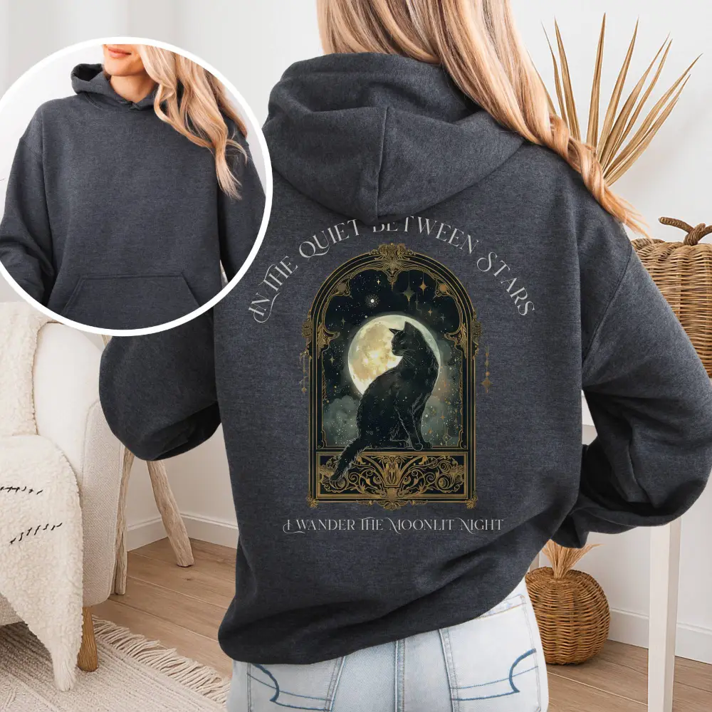 In the Quiet Between Stars Moonlit Cat Hoodie