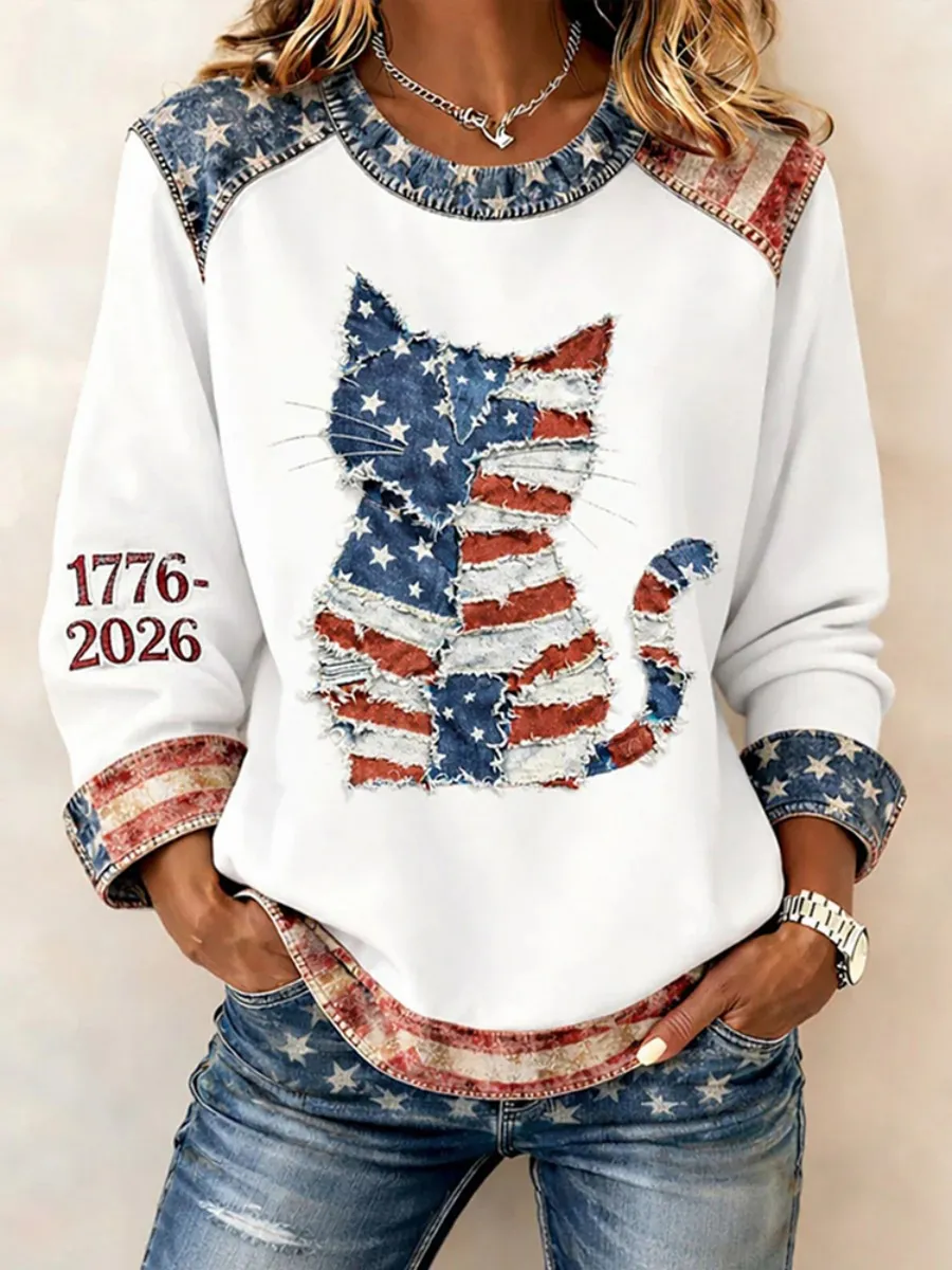 250th Anniversary Retro Cat Print Women's Sweatshirt