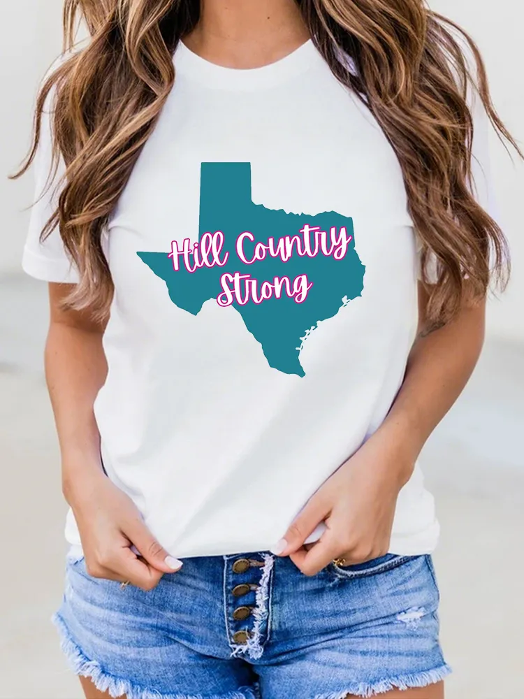 Ladies HILL COUNTRY STRONG All-Match Loose And Slim Round Neck Shirt