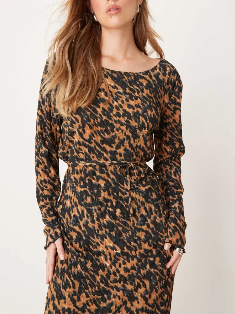 Casual Animal Print Boat Neck Dress