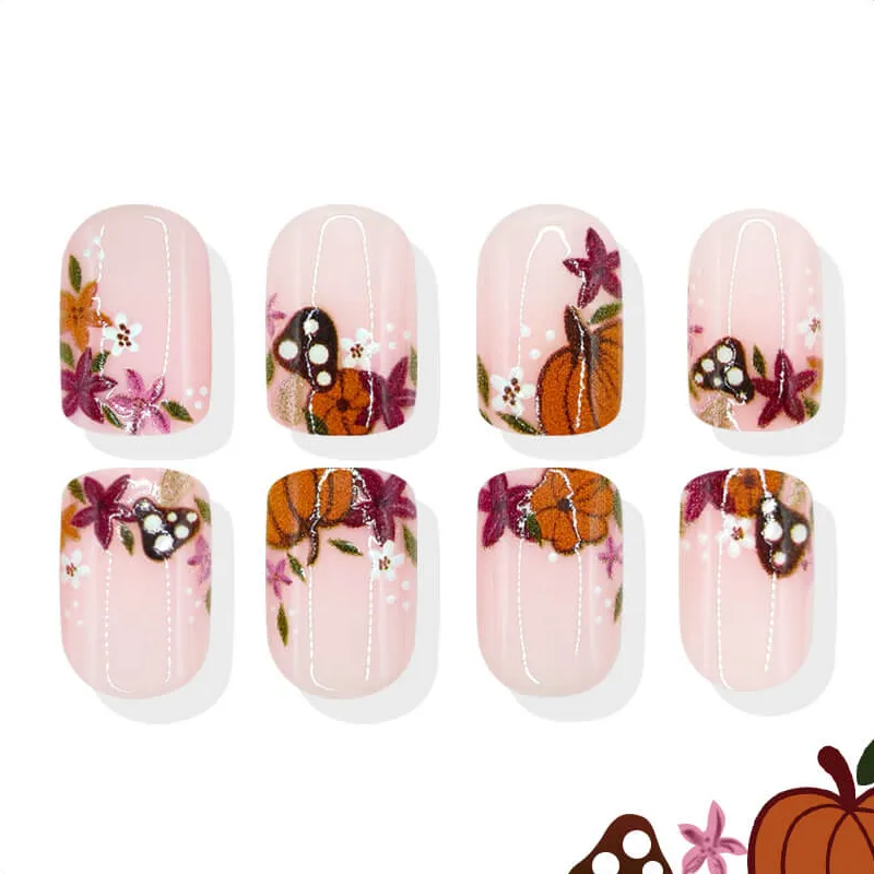 Nailhour 24Pcs Autumn Pumpkin Blossom Short Square Press On Nails