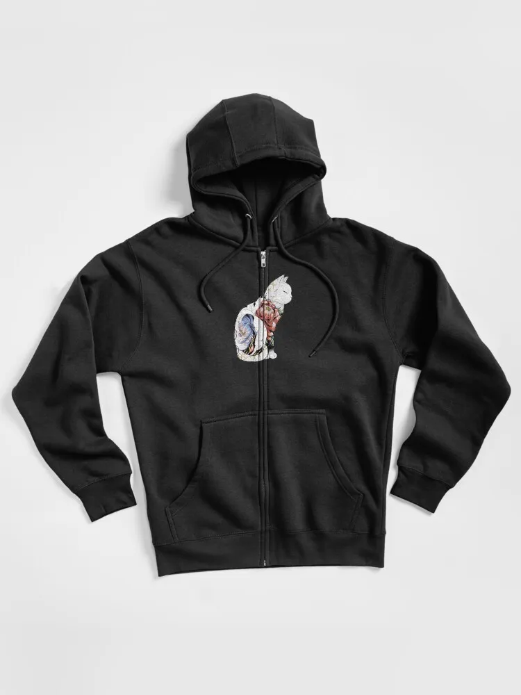 Kitsune Cat Tattoo Zipped Hoodie