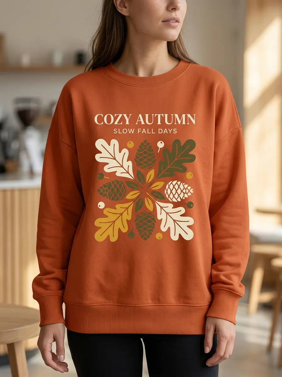 Oak Leaf Pinecone Printed Women's Graphic Sweatshirt