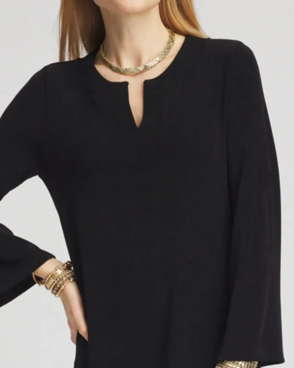 Long Sleeve Embroidered Hem Midi Dress
