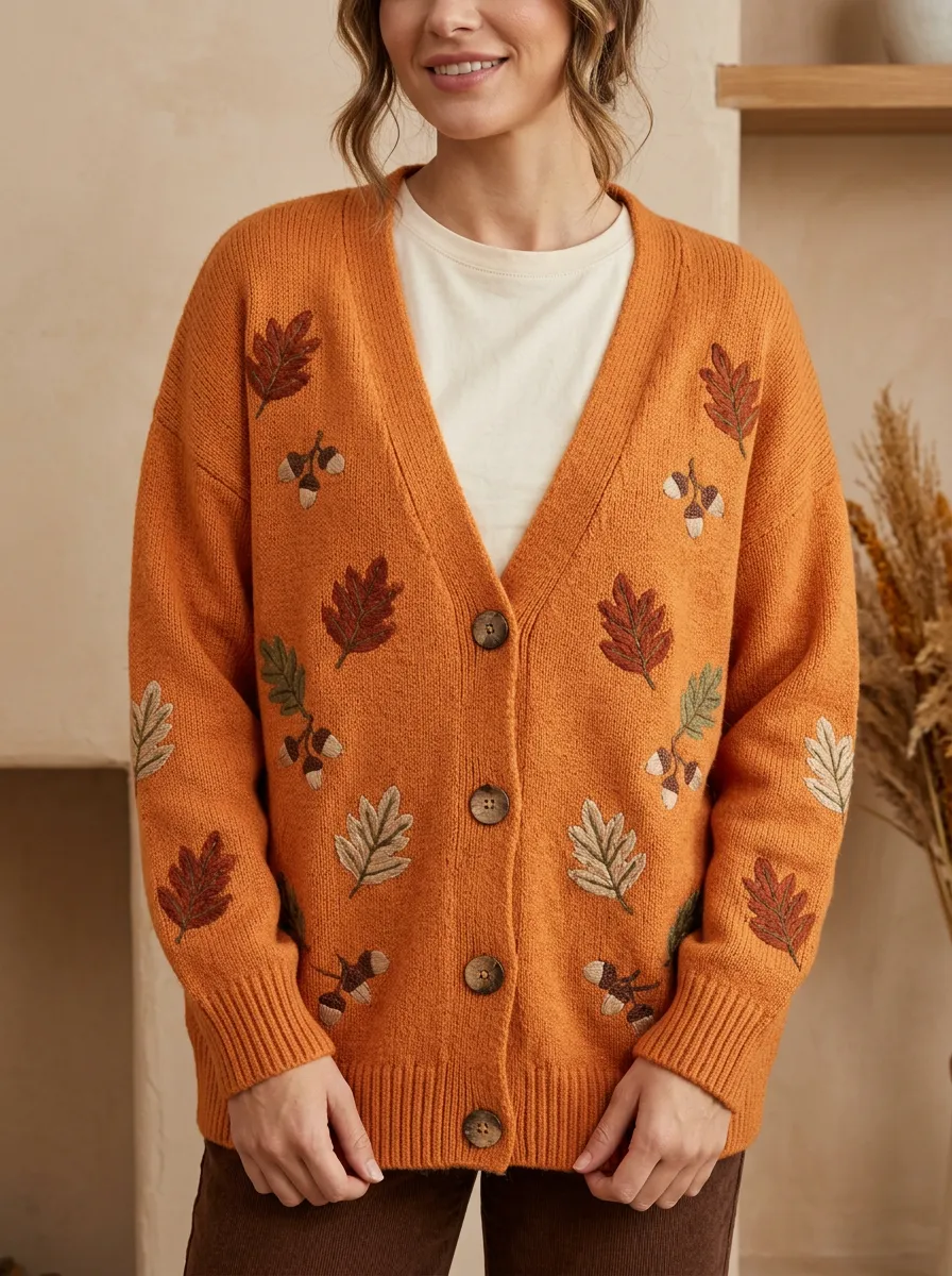 Relaxed Embroidered Women's Knit Cardigan