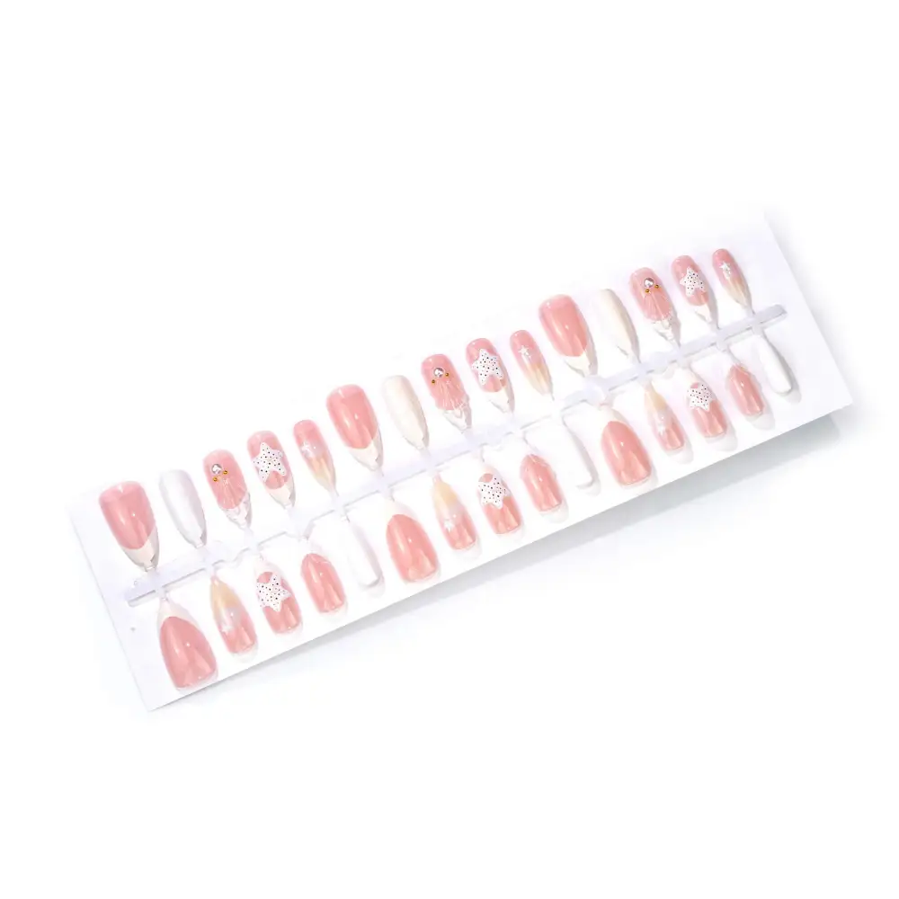 Nailhour 30Pcs Pink French 3D Medium Almond Press On Nails