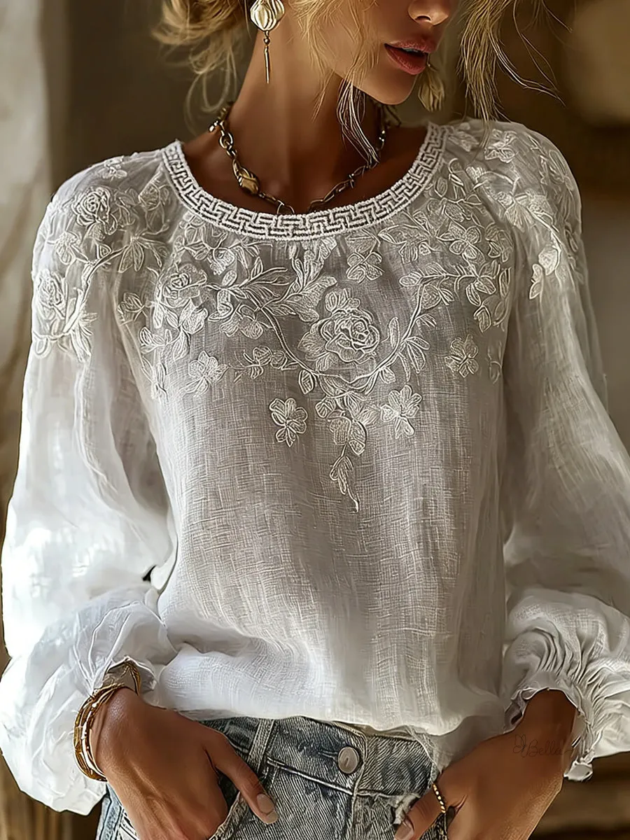 Women's Floral Fresh Round Neck Top