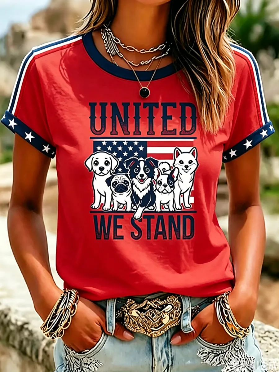 Women'S Proud American Dog 250Th Anniversary Patriotic Claw Print T-Shirt