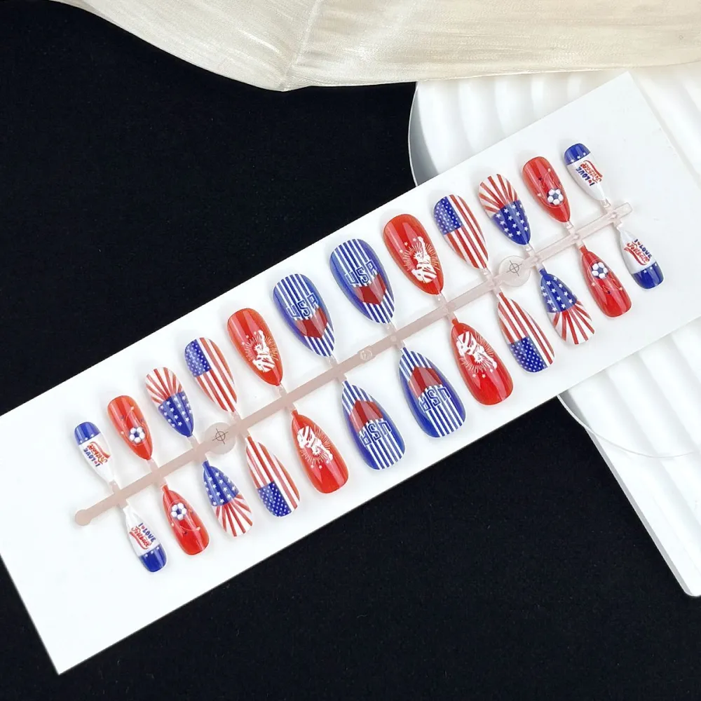 Nailhour Football World Cup 2026 USA Almond 24Pcs Press On Nails