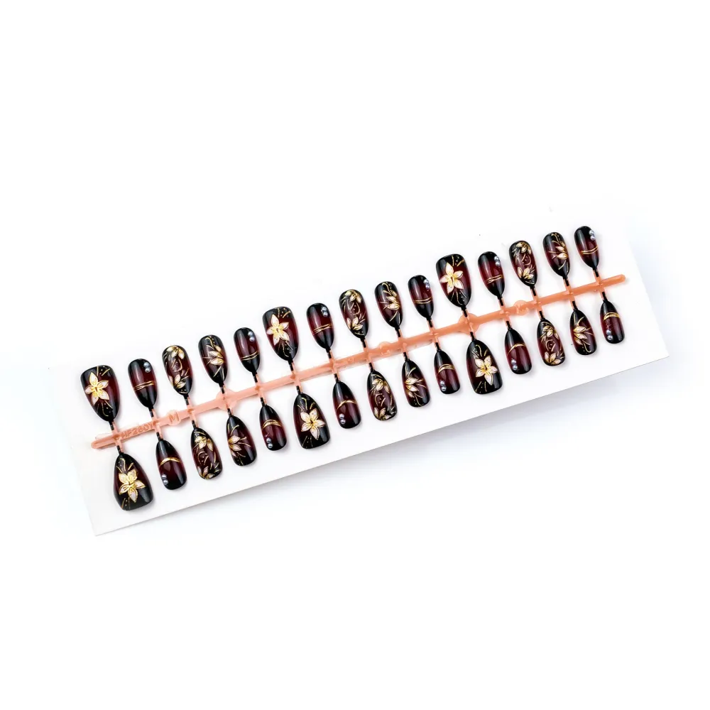 Nailhour 30Pcs 3D Pearl Medium Almond Gilded Press On Nails