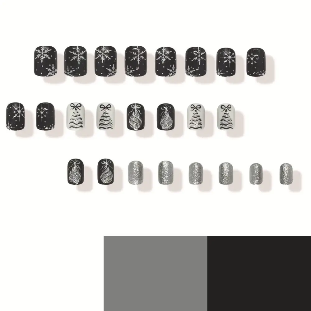 Nailhour 24Pcs Christmas Medium Squoval Tree And Snowflake Press On Nails
