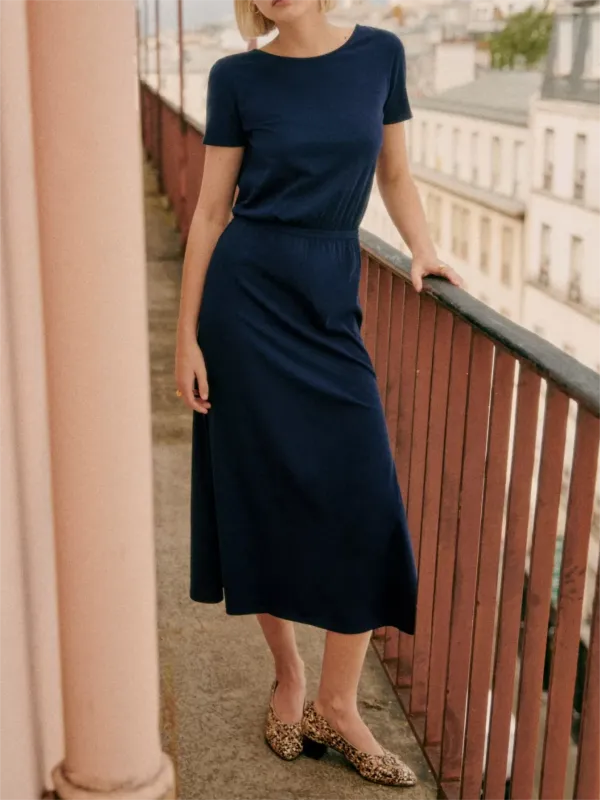 Navy Blue Casual Short Sleeve Dresses