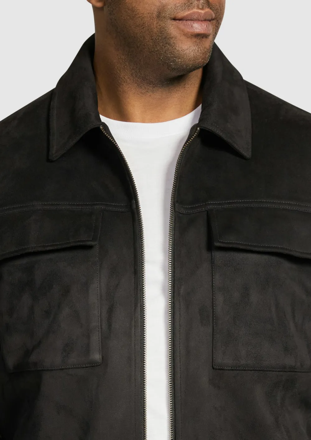 Black Casual Suede Pocketed Jackets