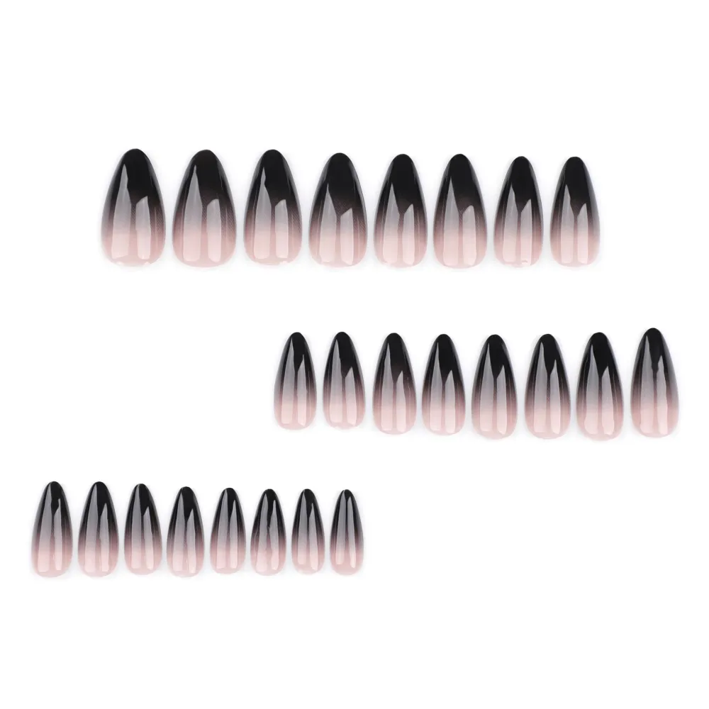 Nailhour 24Pcs Black Gradient Medium Almond French Press On Nails