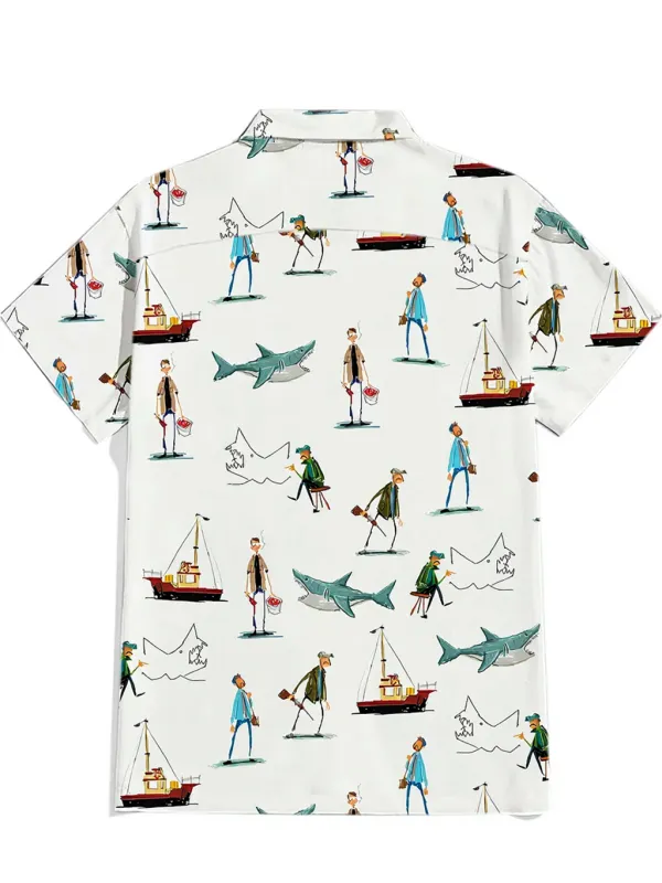 Shark Ship And People - 100% Cotton Shirt