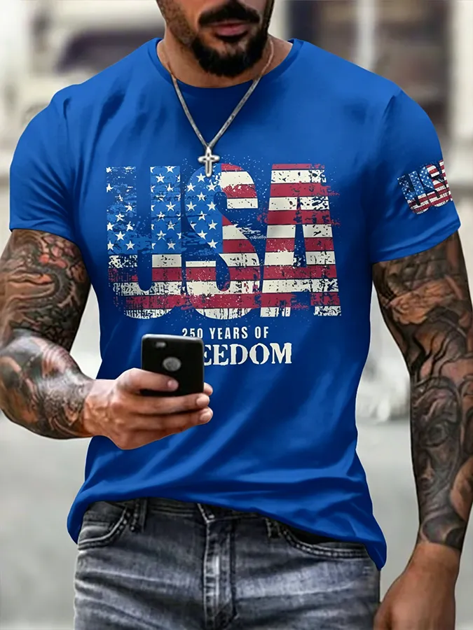 Men'S Casual American 1776-2026 Anniversary Celebration Commemorative Printed Short Sleeved T-Shirt