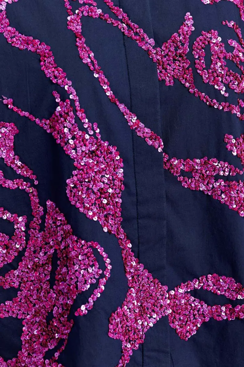 Floral Patterned Long Sleeve Navy Shirts