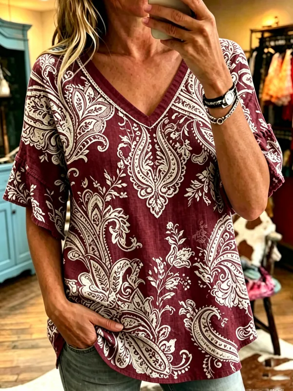 Women's retro floral art top