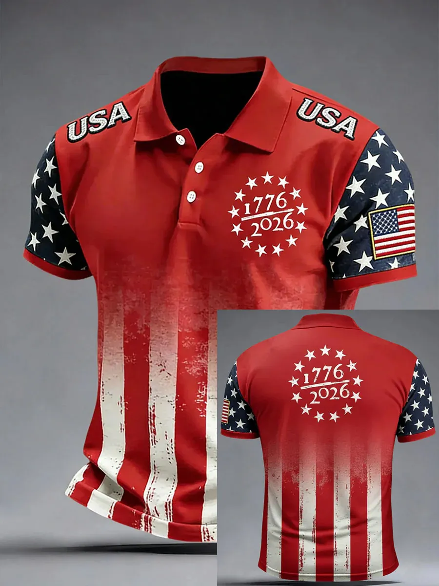 Men's Retro 250th Anniversary American Short-Sleeve Polo Shirt