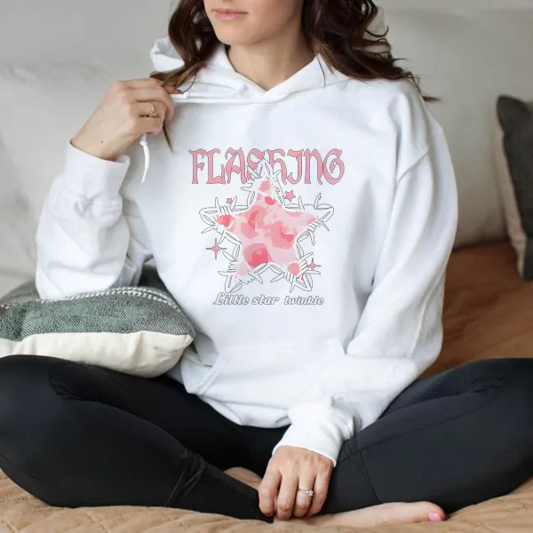Slogan And Illustration of A Star With Pink Spots Hoodies