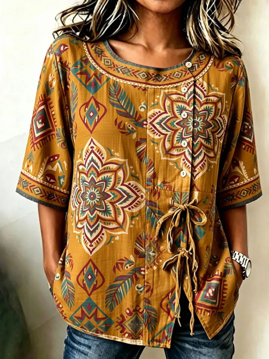Women's retro floral art top