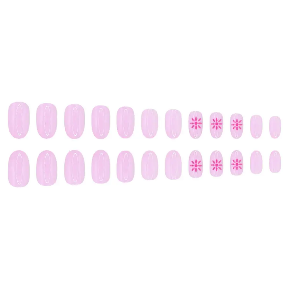Nailhour 24Pcs Minimalist Short Oval Pink Beach Press On Nails