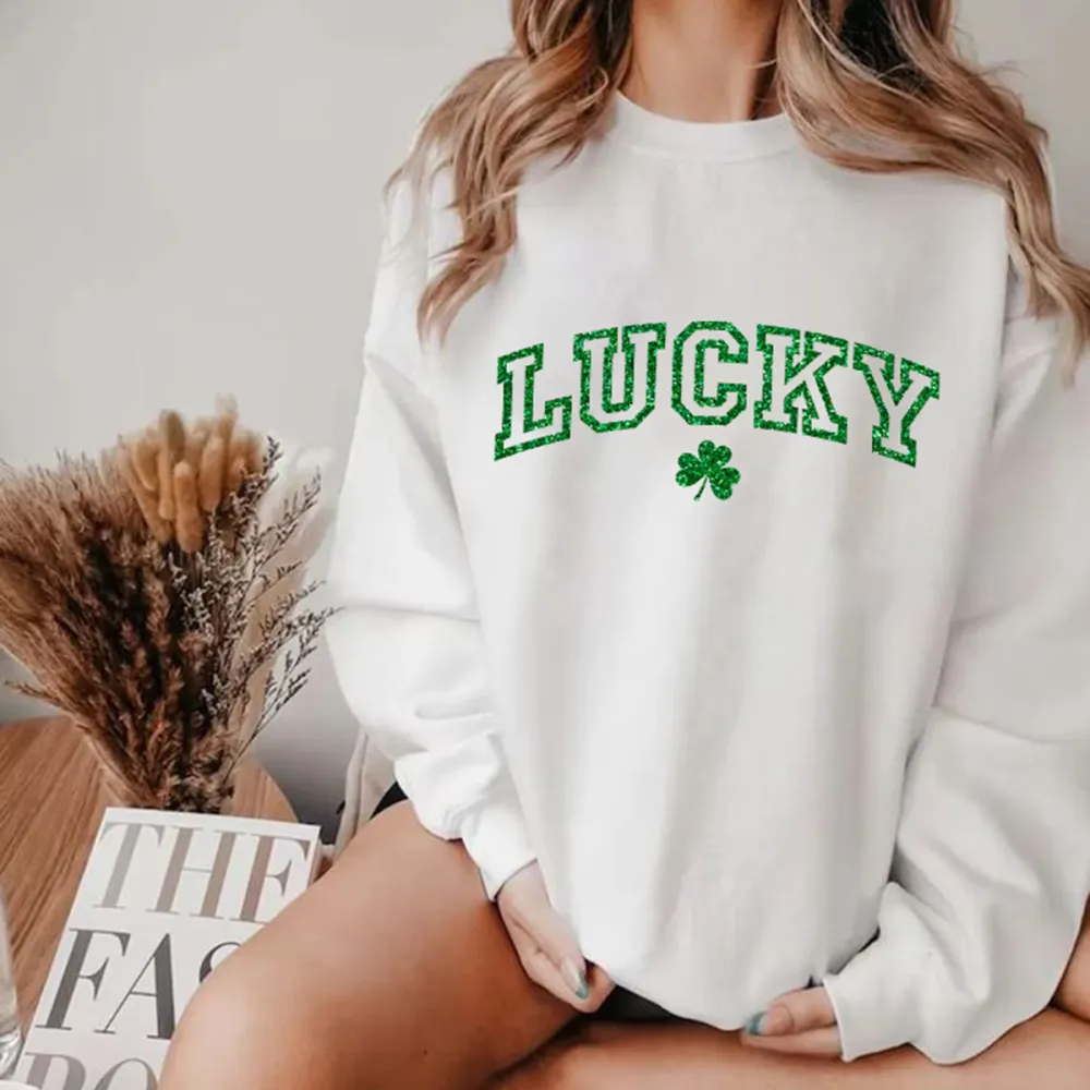 Green Lucky Printed Crewneck Hoodies