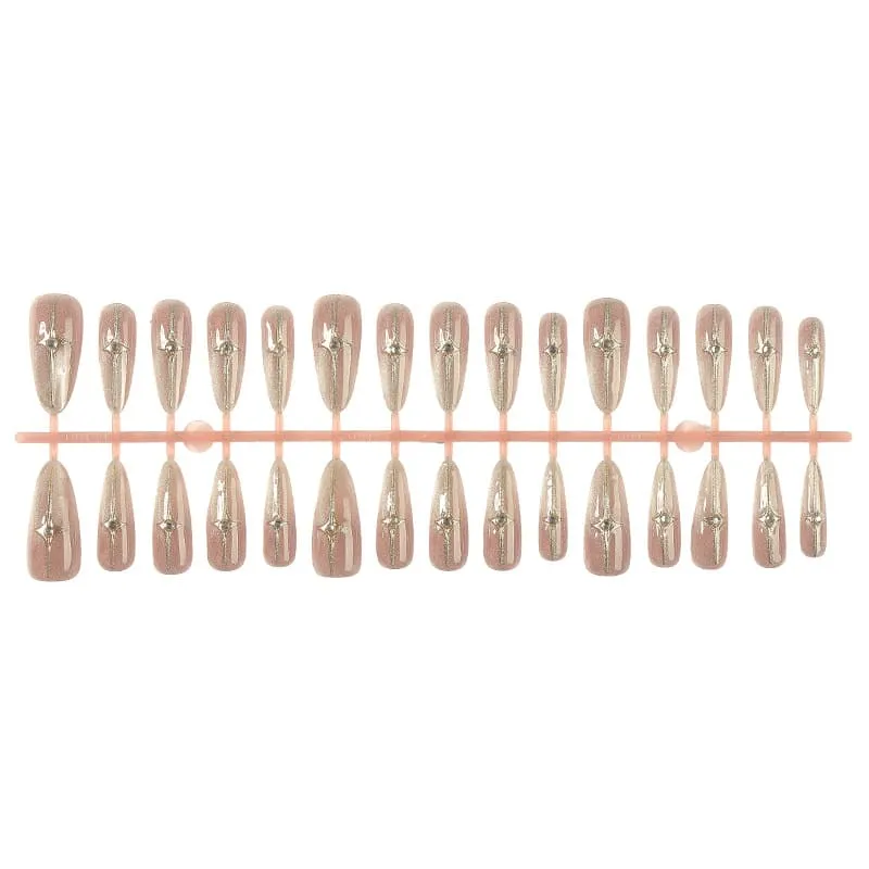 Nailhour 30Pcs French Gilded Glitter Long Almond Press On Nails