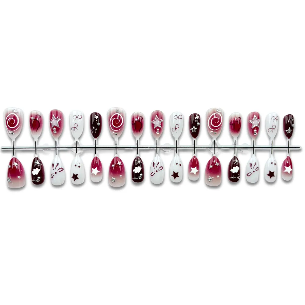Nailhour 30Pcs Floral 3D Medium Gradient Gilded Almond French Press On Nails