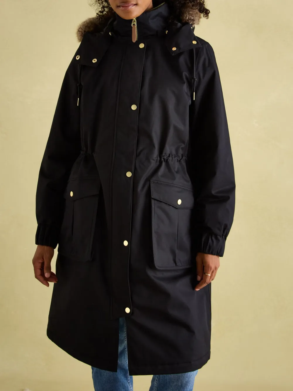 Black Waterproof Fleece Lined Raincoat