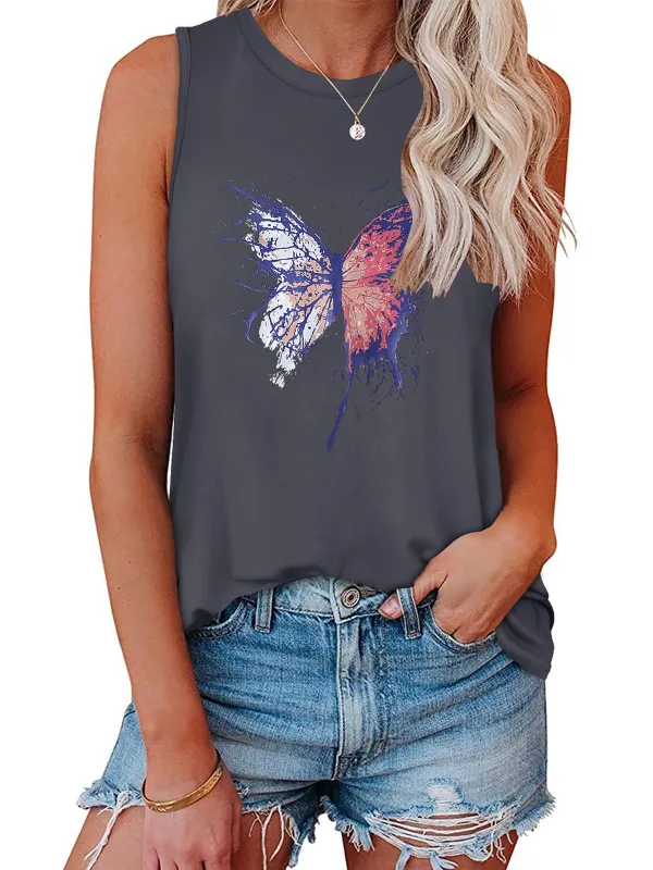 Bicolor Butterfly Print Tank Top