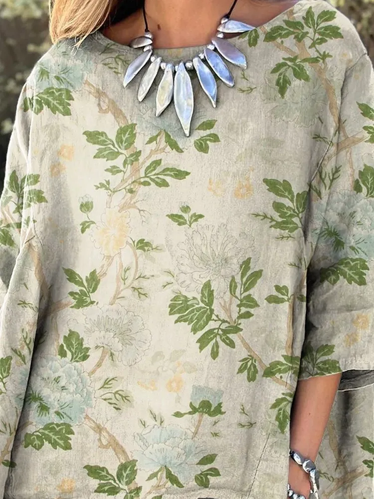 Women's Retro Lovely Floral Art Print Shirt