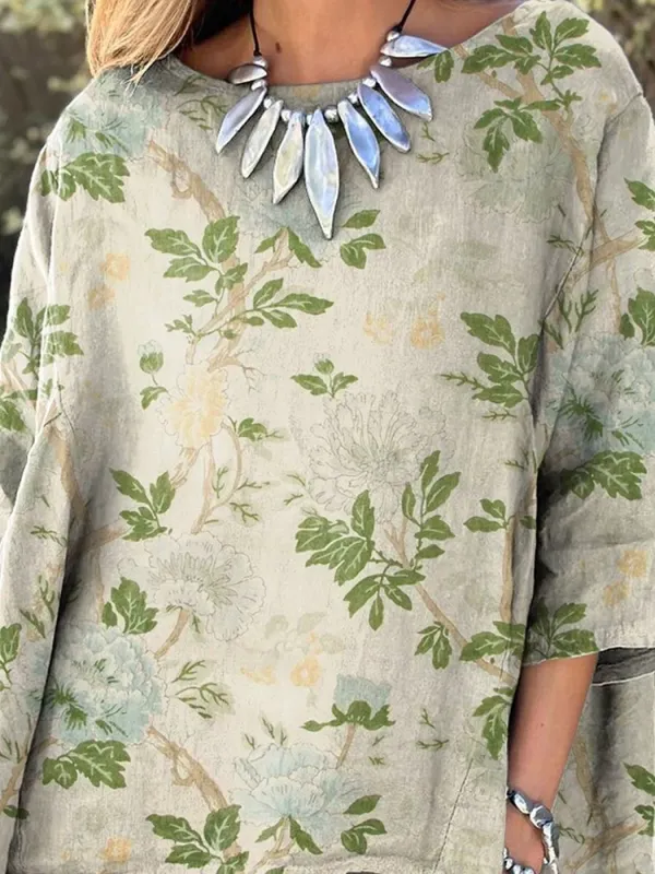 Women's Retro Lovely Floral Art Print Shirt