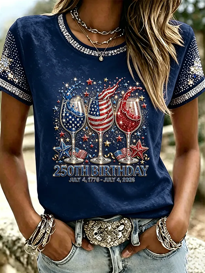 Women'S  Anniversary Flag Printed Casual T-Shirt
